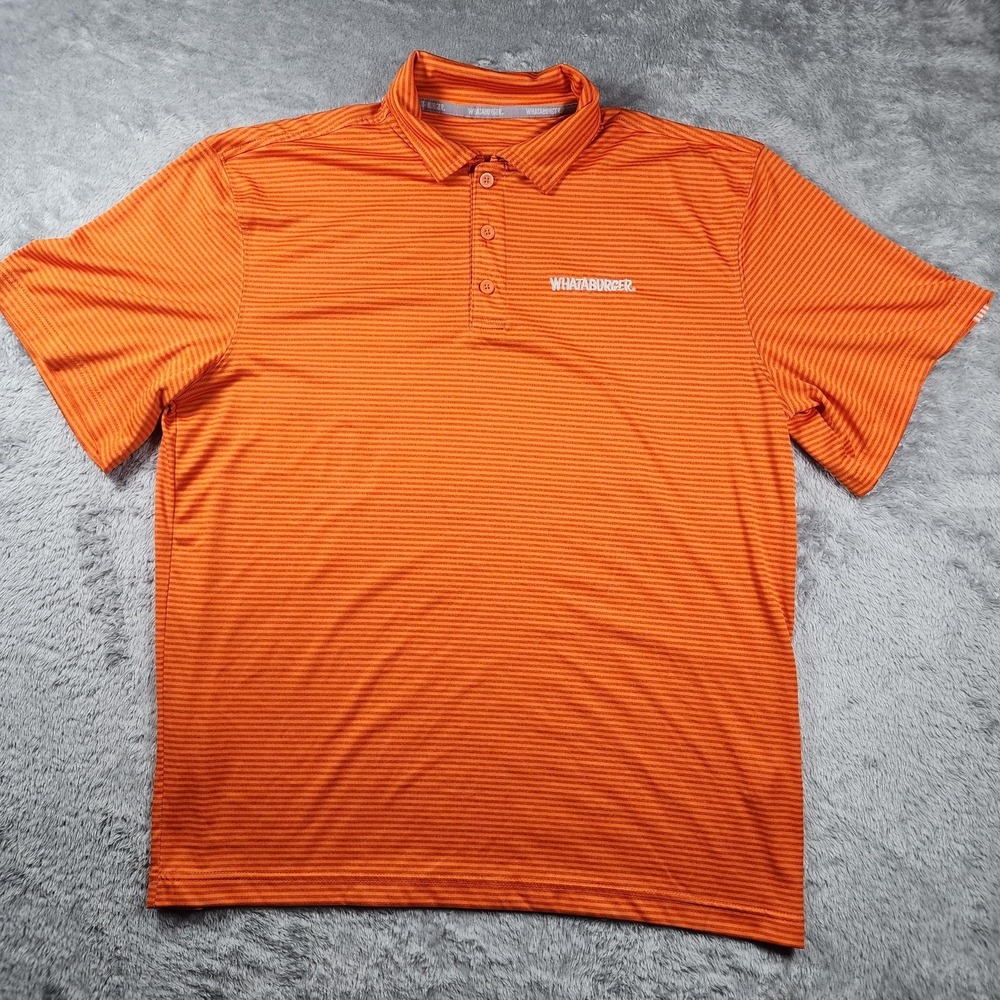 Whataburger Polo‎ Shirt Mens Large Orange Stripe Short Sleeve Restaurant Work